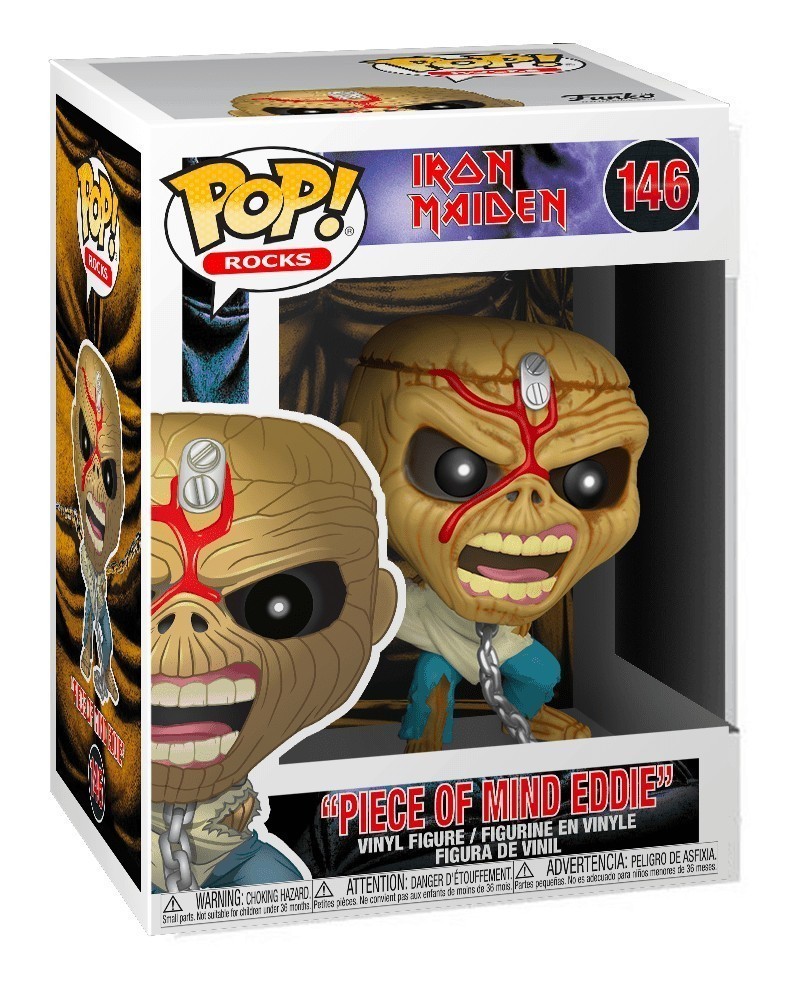 Funko POP Rocks - Iron Maiden - Piece of Mind (Eddie), caixa Funko POP Rocks - Iron Maiden - Piece of Mind (Eddie), caixa