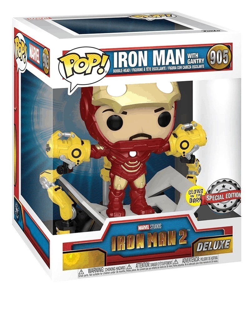 Funko POP Marvel - Iron Man 2 - Iron Man w/Gantry (GITD) caixa