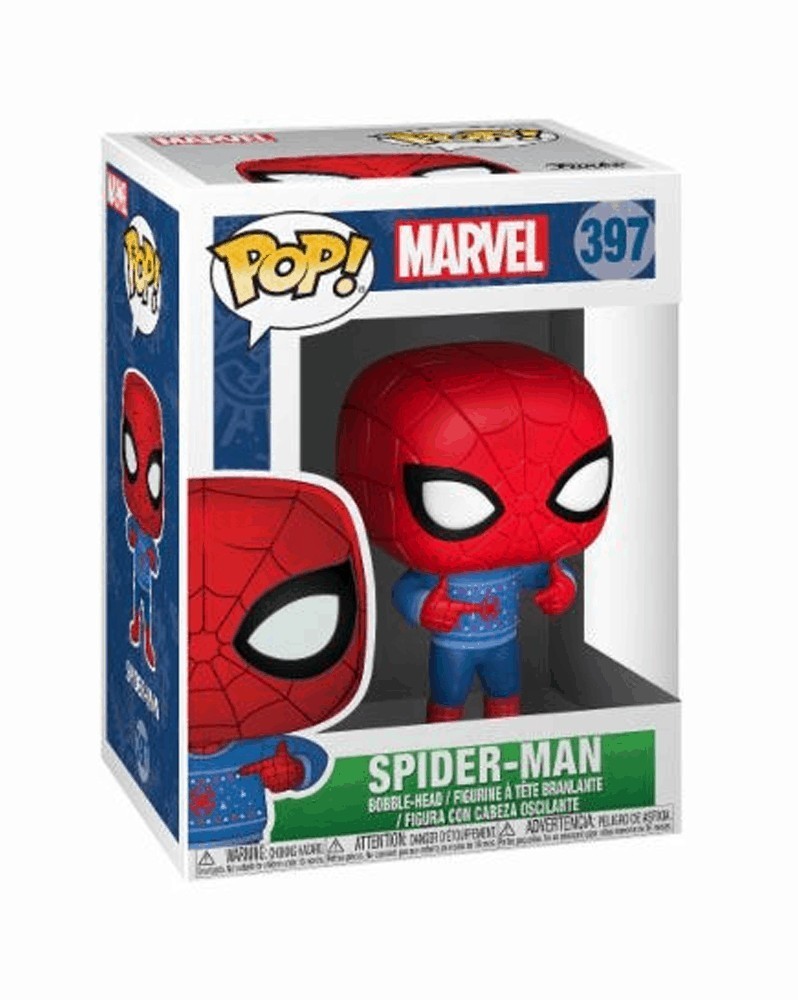 Funko POP Marvel Holiday - Spider-Man (Ugly Sweater), caixa Funko POP Marvel Holiday - Spider-Man (Ugly Sweater), caixa
